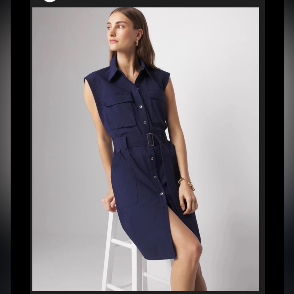 White House Black Market navy Blue Utility shirt Dress
